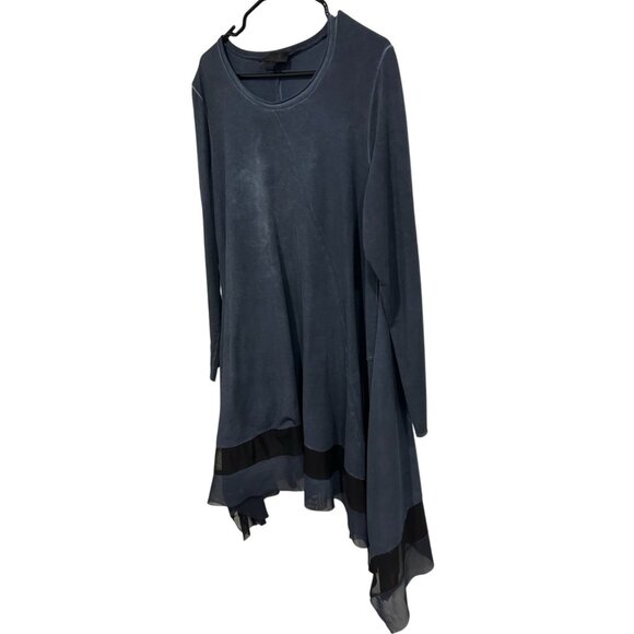 Luukaa Asymmetrical Hem Long Sleeve Tunic Top Mesh Detail Size Large Navy Blue - Picture 3 of 8